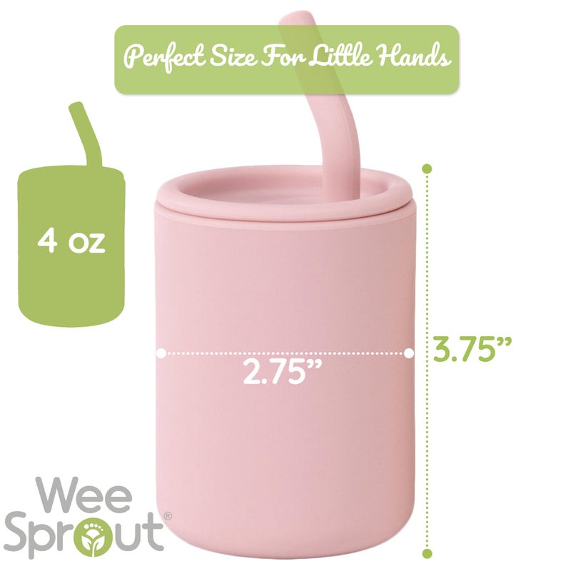WeeSprout Silicone Baby Cups With Straws and Lids, 4 & 8 oz Options, Set of 2, Food Grade Toddler Training Container, Built In Straw Stoppers, Measurement Markings, Dishwasher Safe + Straw Cleaner - Image 5